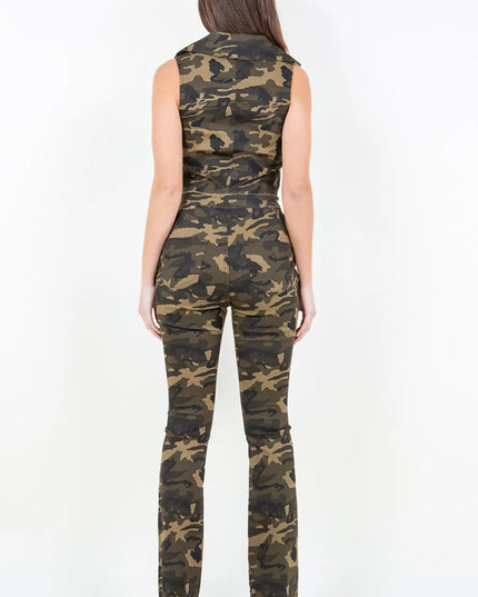 American Bazi V - Cut Ruched Camo Flare Pants - THE AMERICAN BLUE