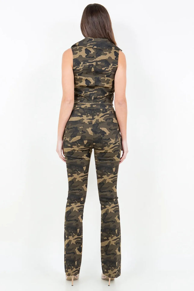 American Bazi V - Cut Ruched Camo Flare Pants - THE AMERICAN BLUE