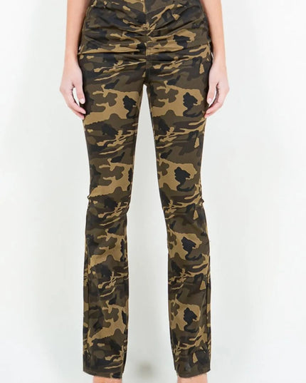 American Bazi V - Cut Ruched Camo Flare Pants - THE AMERICAN BLUE