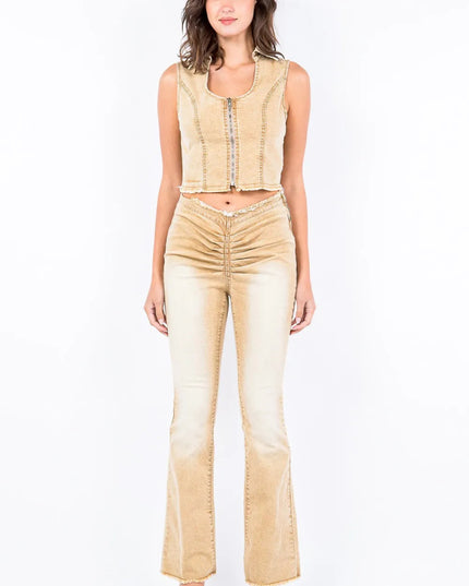American Bazi V - Cut Ruched Flare Pants - THE AMERICAN BLUE