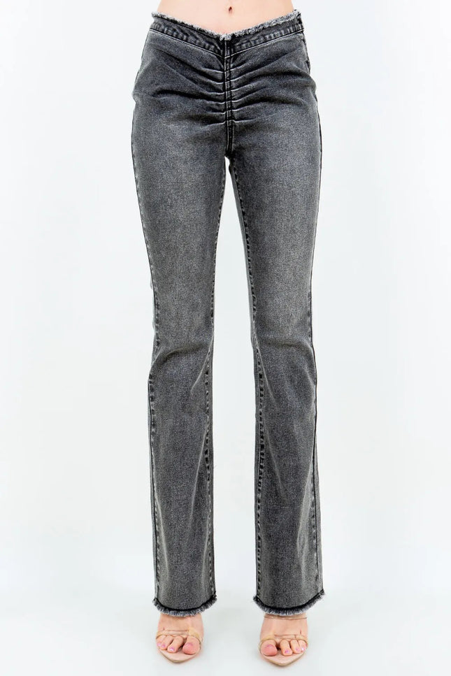 American Bazi V - Cut Ruched Flare Pants - THE AMERICAN BLUE