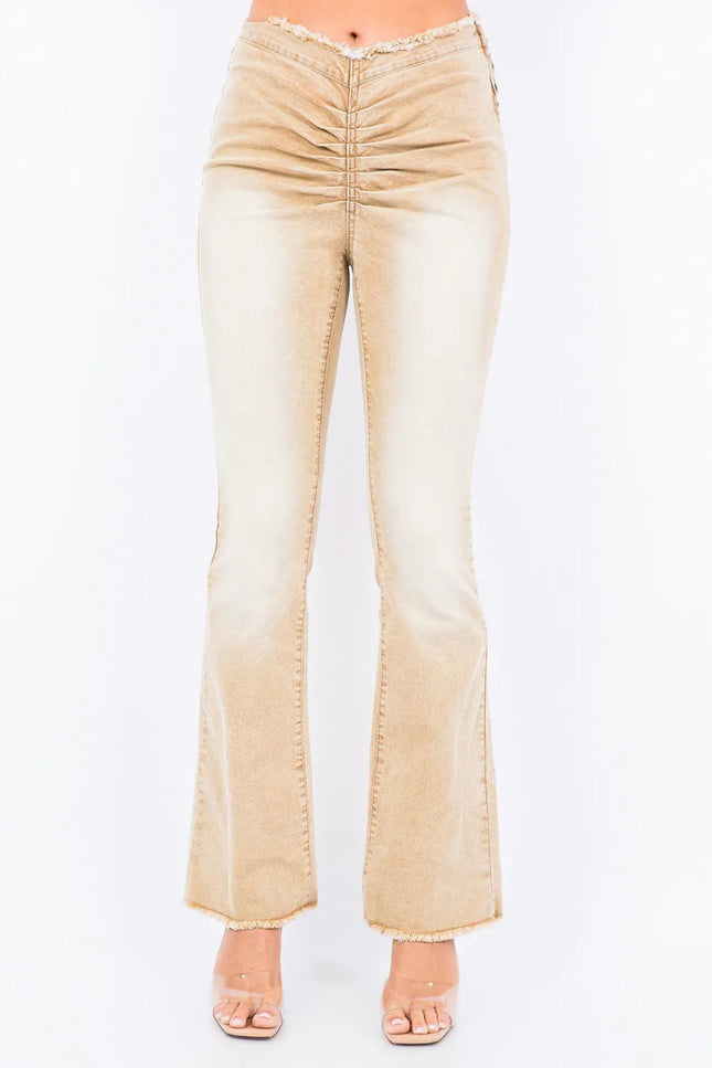 American Bazi V - Cut Ruched Flare Pants - THE AMERICAN BLUE