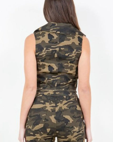 American Bazi Zip Up Camo Crop Denim Vest - THE AMERICAN BLUE