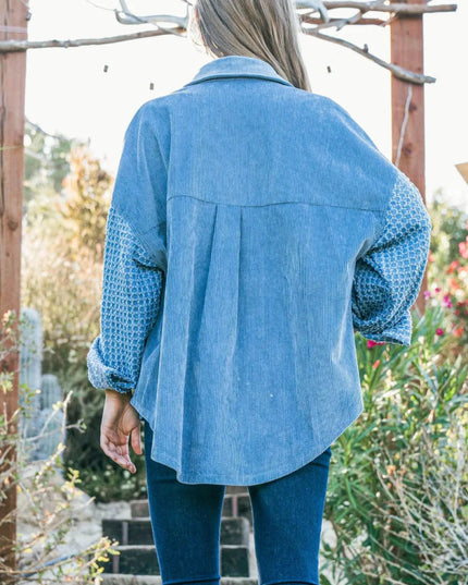 And The Why Button Down Corduroy Contrast Texture Long Sleeve Shacket - THE AMERICAN BLUE