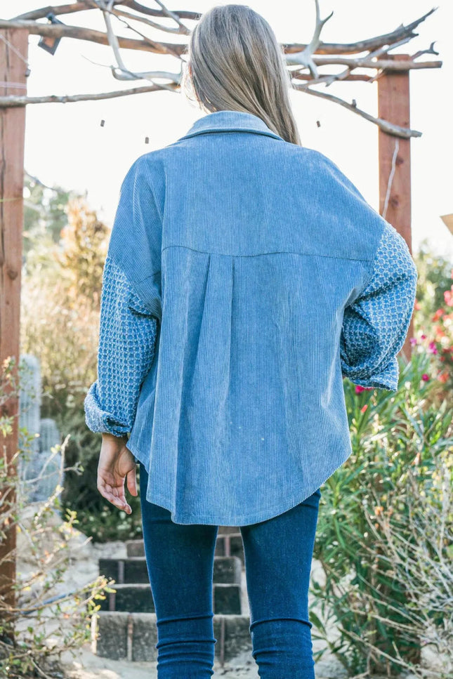 And The Why Button Down Corduroy Contrast Texture Long Sleeve Shacket - THE AMERICAN BLUE