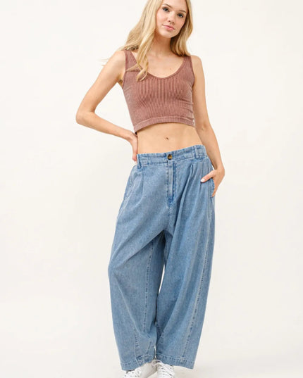 And The Why Elastic Back Pleated Baggy Jeans - THE AMERICAN BLUE