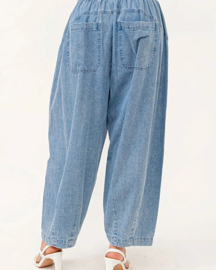 And The Why Elastic Back Pleated Baggy Jeans - THE AMERICAN BLUE
