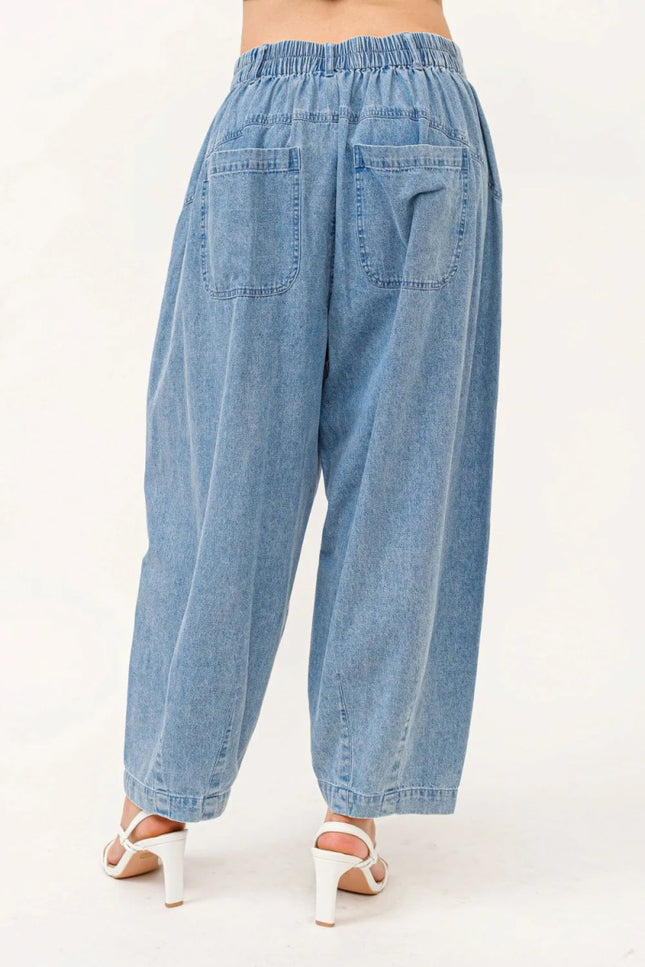 And The Why Elastic Back Pleated Baggy Jeans - THE AMERICAN BLUE