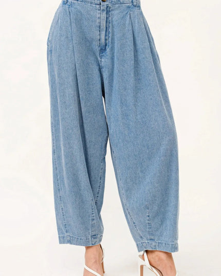 And The Why Elastic Back Pleated Baggy Jeans - THE AMERICAN BLUE