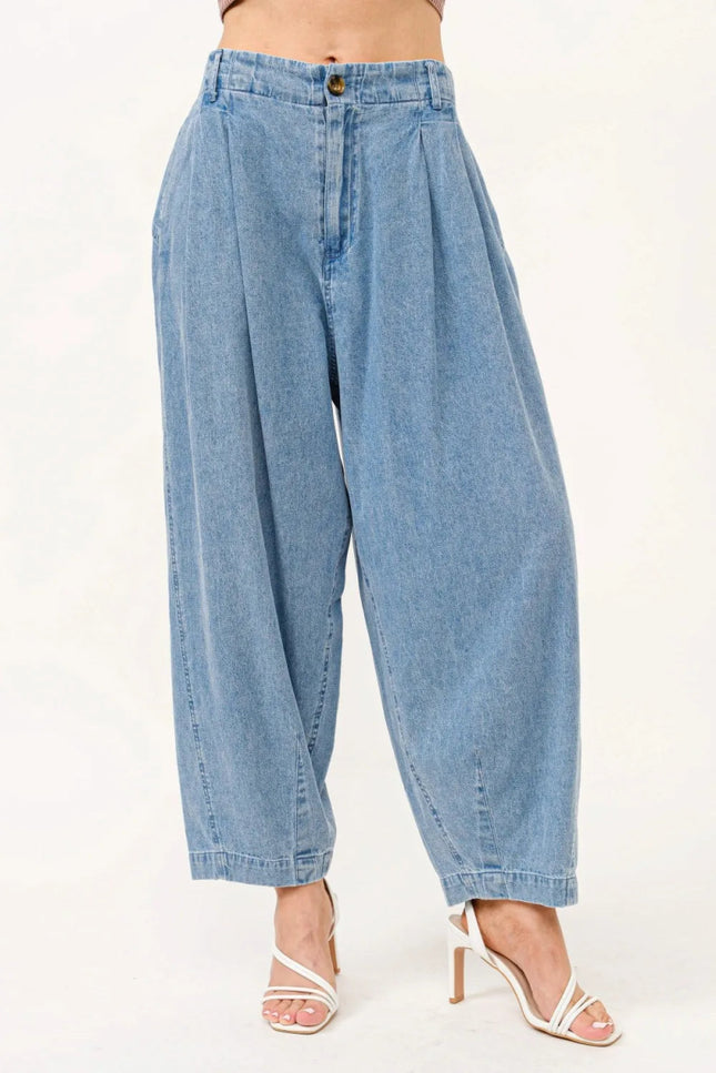 And The Why Elastic Back Pleated Baggy Jeans - THE AMERICAN BLUE