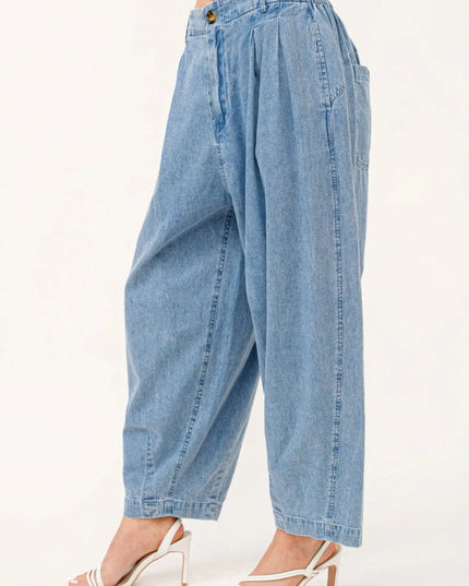 And The Why Elastic Back Pleated Baggy Jeans - THE AMERICAN BLUE