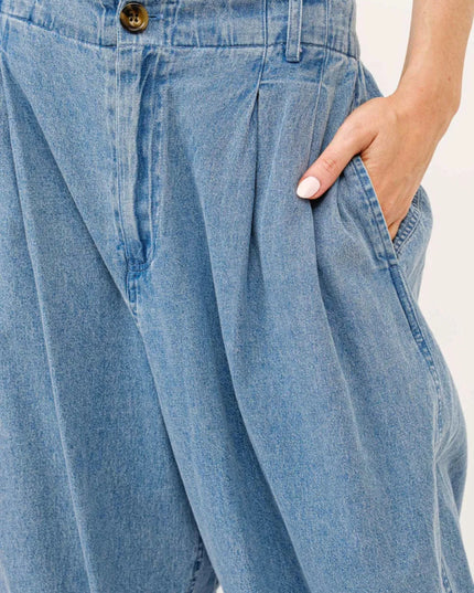 And The Why Elastic Back Pleated Baggy Jeans - THE AMERICAN BLUE