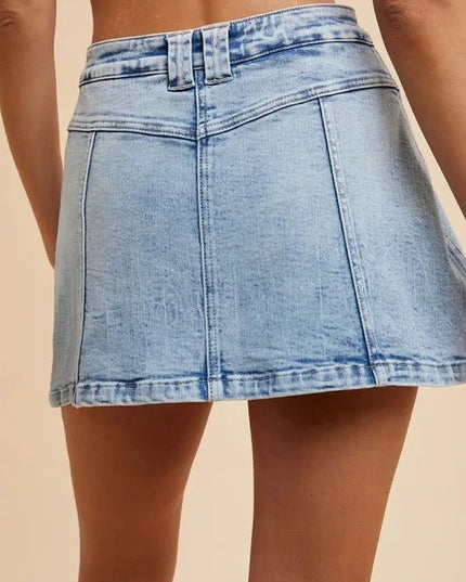 Annie Wear Button Detail Stretch Denim Wrap Mini Skort - THE AMERICAN BLUE