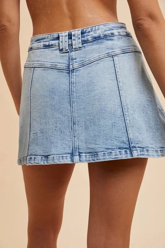 Annie Wear Button Detail Stretch Denim Wrap Mini Skort - THE AMERICAN BLUE