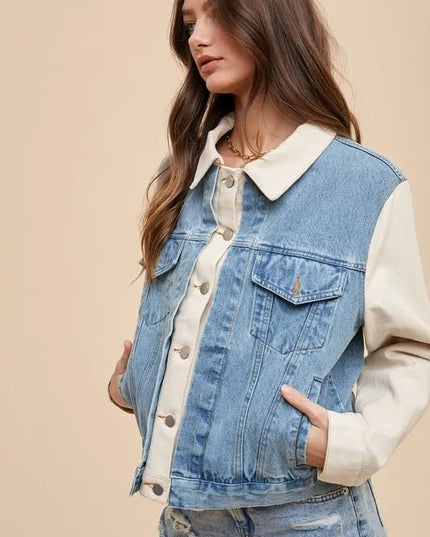 Annie Wear Collared Neck Double Placket Denim Jacket - THE AMERICAN BLUE