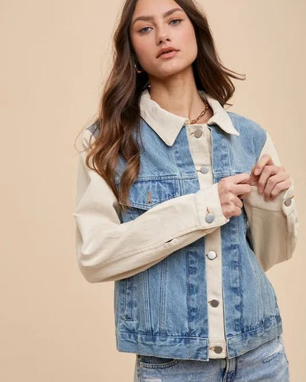 Annie Wear Collared Neck Double Placket Denim Jacket - THE AMERICAN BLUE