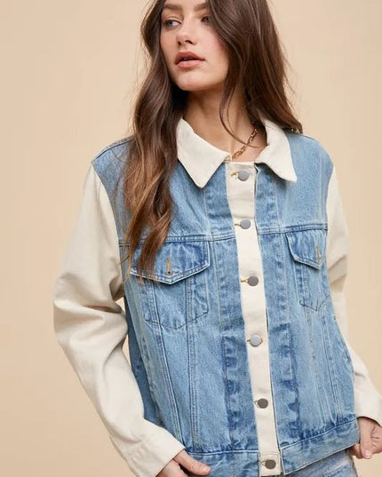 Annie Wear Collared Neck Double Placket Denim Jacket - THE AMERICAN BLUE