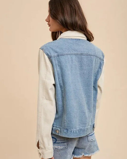 Annie Wear Collared Neck Double Placket Denim Jacket - THE AMERICAN BLUE
