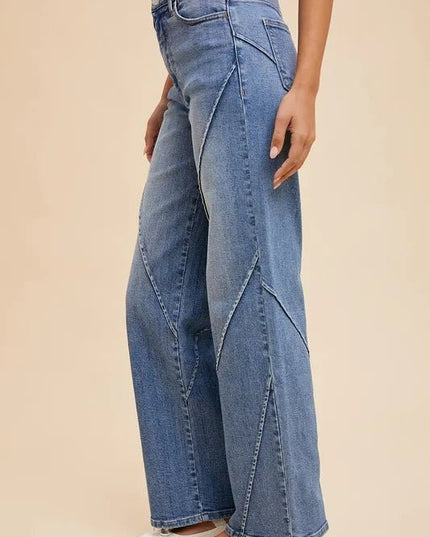 Annie Wear Decorative Seams Wide Leg Jeans - THE AMERICAN BLUE