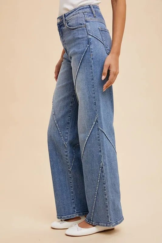 Annie Wear Decorative Seams Wide Leg Jeans - THE AMERICAN BLUE