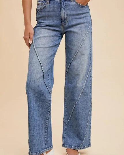 Annie Wear Decorative Seams Wide Leg Jeans - THE AMERICAN BLUE