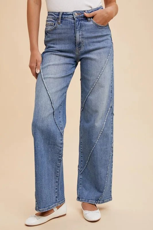 Annie Wear Decorative Seams Wide Leg Jeans - THE AMERICAN BLUE