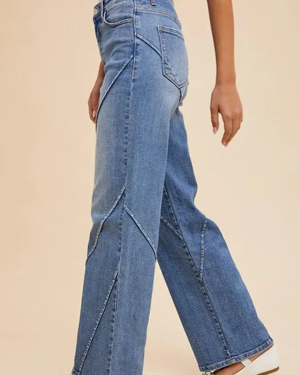 Annie Wear Decorative Seams Wide Leg Jeans - THE AMERICAN BLUE