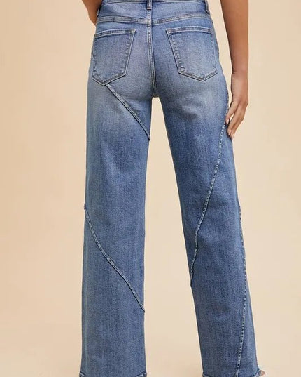 Annie Wear Decorative Seams Wide Leg Jeans - THE AMERICAN BLUE