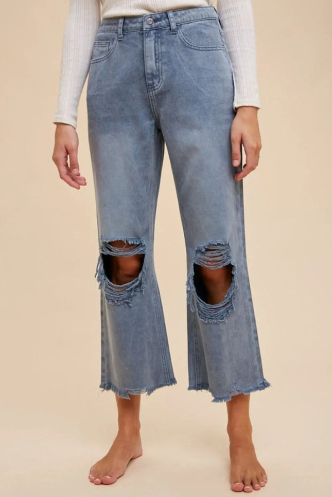 Annie Wear Distressed Raw Hem Jeans - THE AMERICAN BLUE