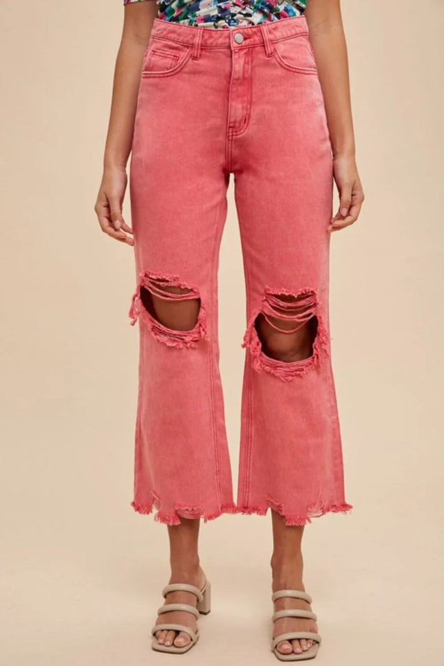 Annie Wear Distressed Raw Hem Jeans - THE AMERICAN BLUE