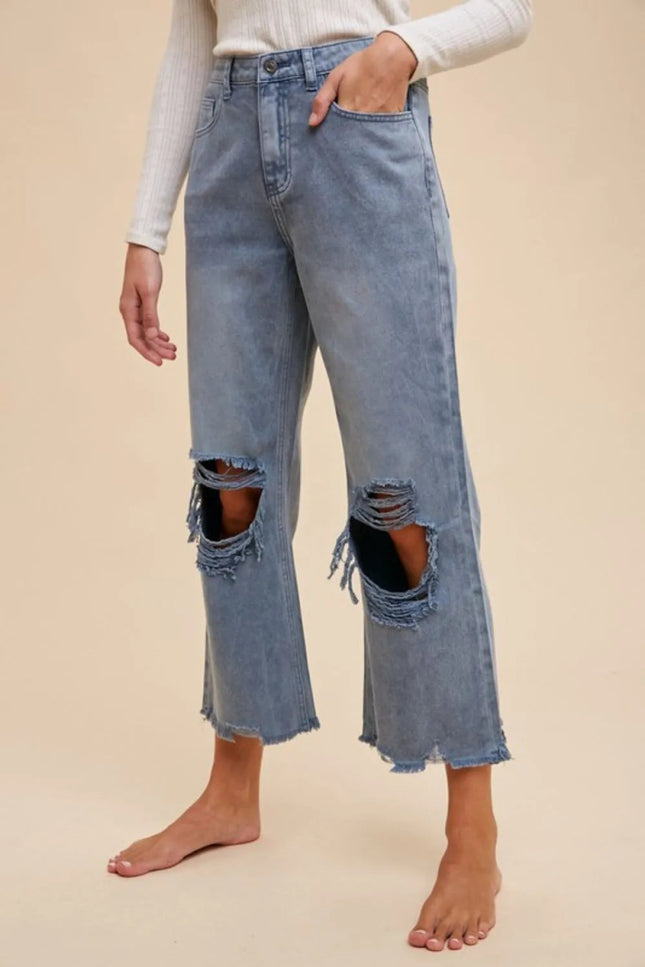 Annie Wear Distressed Raw Hem Jeans - THE AMERICAN BLUE