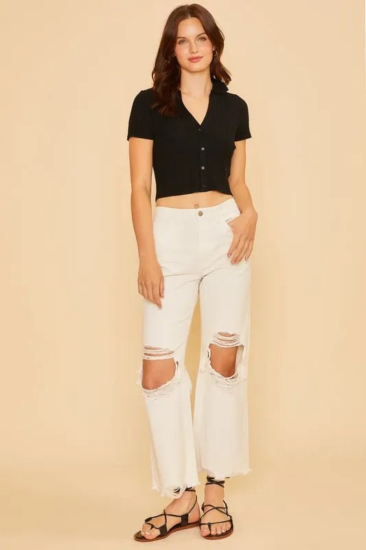 Annie Wear Distressed Raw Hem Jeans - THE AMERICAN BLUE