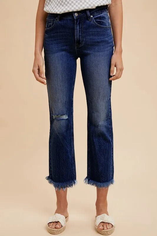 Annie Wear Distressed Raw Hem Straight Leg Cropped Jeans - THE AMERICAN BLUE