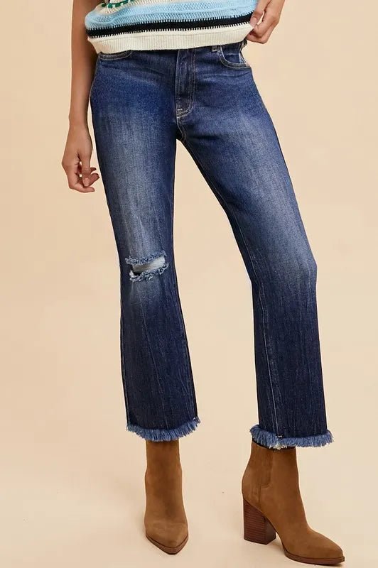 Annie Wear Distressed Raw Hem Straight Leg Cropped Jeans - THE AMERICAN BLUE