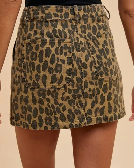 Annie Wear Leopard Denim Mini Skirt - THE AMERICAN BLUE