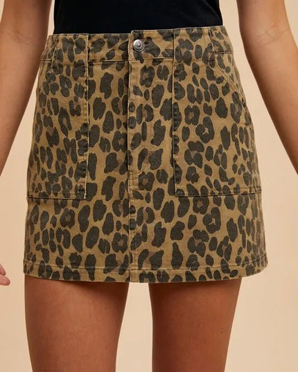 Annie Wear Leopard Denim Mini Skirt - THE AMERICAN BLUE