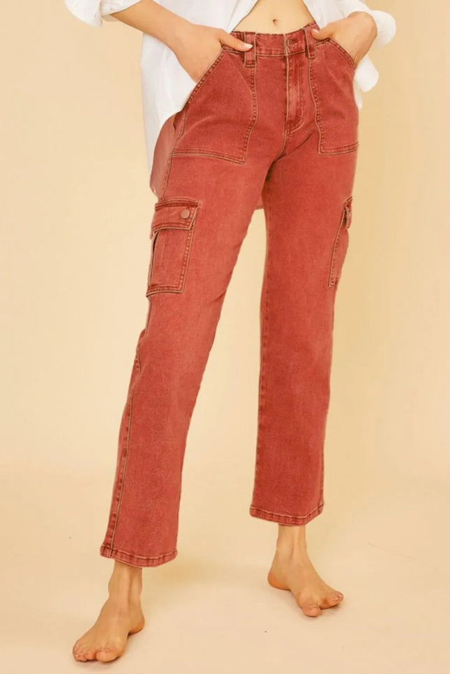 Annie Wear Straight Leg Jeans with Cargo Pockets - THE AMERICAN BLUE