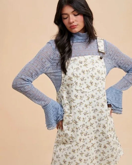 Annie Wear Stretch Ditsy Print Denim Overall Mini Dress - THE AMERICAN BLUE