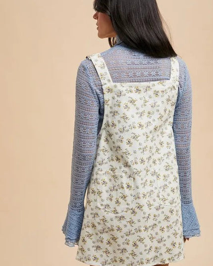 Annie Wear Stretch Ditsy Print Denim Overall Mini Dress - THE AMERICAN BLUE
