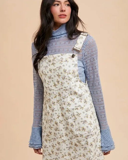 Annie Wear Stretch Ditsy Print Denim Overall Mini Dress - THE AMERICAN BLUE