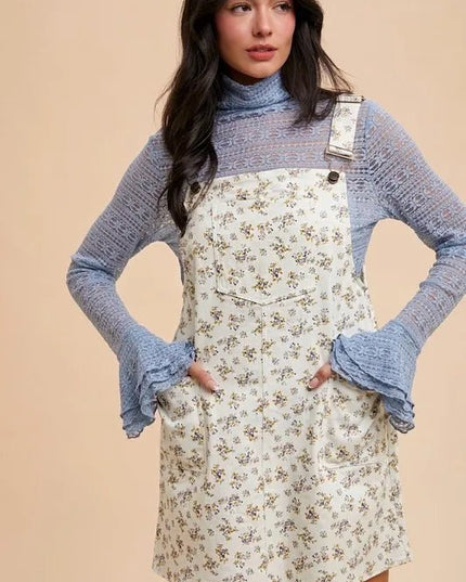 Annie Wear Stretch Ditsy Print Denim Overall Mini Dress - THE AMERICAN BLUE