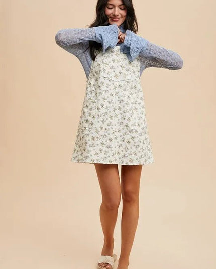 Annie Wear Stretch Ditsy Print Denim Overall Mini Dress - THE AMERICAN BLUE