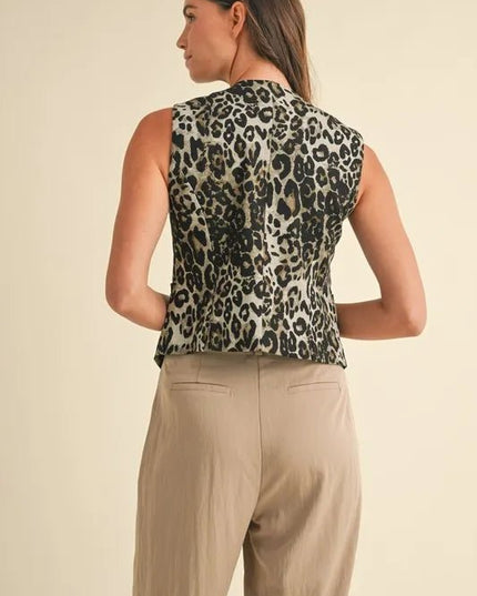 Annie Wear Stretch Leopard Denim Button Down Vest - THE AMERICAN BLUE