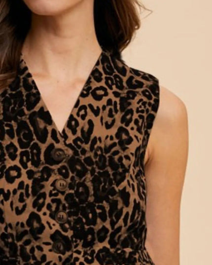 Annie Wear Stretch Leopard Denim Button Down Vest - THE AMERICAN BLUE
