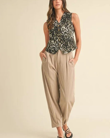 Annie Wear Stretch Leopard Denim Button Down Vest - THE AMERICAN BLUE