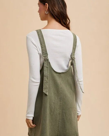 Annie Wear V - Neck Adjustable Strap Denim Overall Dress with Pockets - THE AMERICAN BLUE