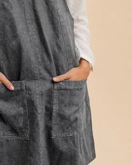 Annie Wear V - Neck Adjustable Strap Denim Overall Dress with Pockets - THE AMERICAN BLUE