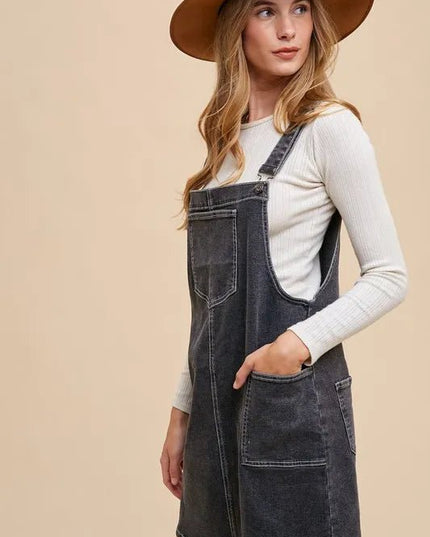 Annie Wear Wide Strap Denim Overall Dress with Pockets - THE AMERICAN BLUE