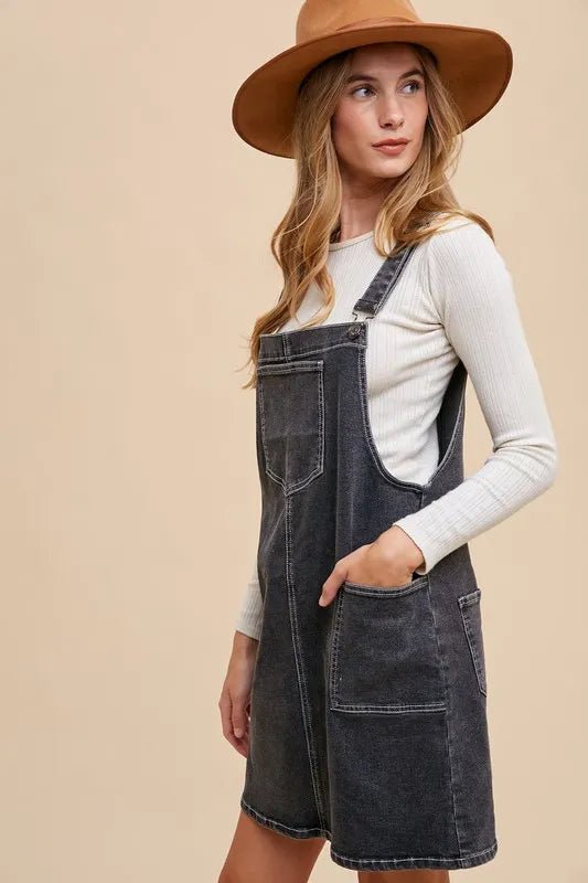 Annie Wear Wide Strap Denim Overall Dress with Pockets - THE AMERICAN BLUE