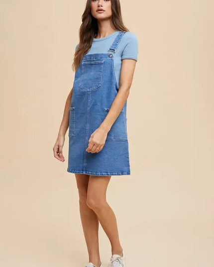 Annie Wear Wide Strap Denim Overall Dress with Pockets - THE AMERICAN BLUE